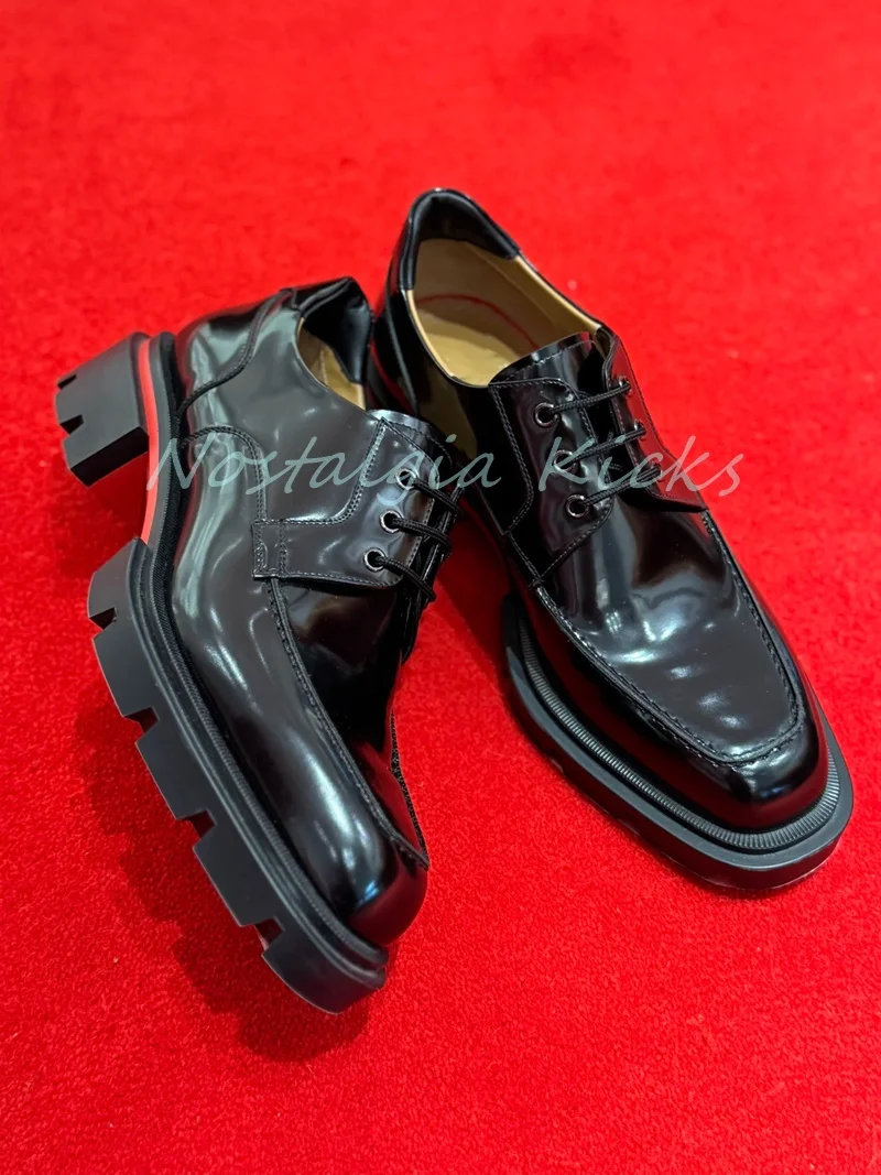 Classic Black Patent Leather Men's Oxford Shoes Casual Cowhide Thick Soled Lace Up Non Slip Formal Shoes Banquets Daily Footwear