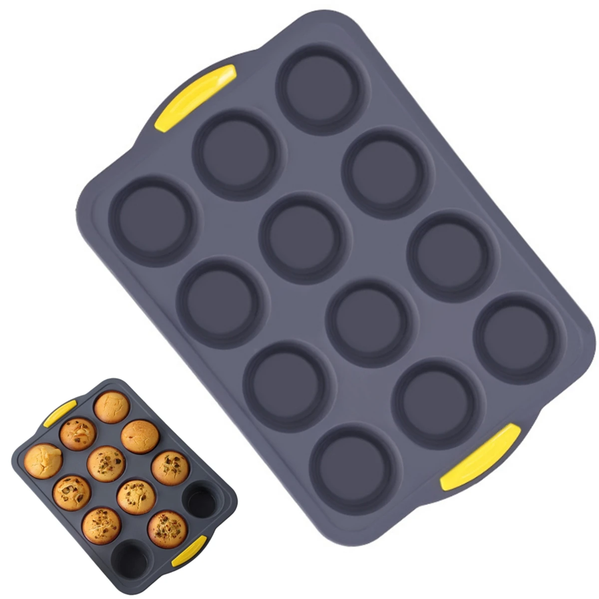 

12 Holes Silicone Muffin Tray with Metal Frame NonStick Cupcake Moulds Baking Pan for Easy Release and Performance