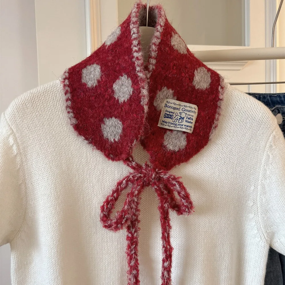 

Trendy Polka Dot Wool Strappy Earmuffs Thicken Double Side Knitted Ear Warmer Solid Color Windproof Bandage Earlap Girls