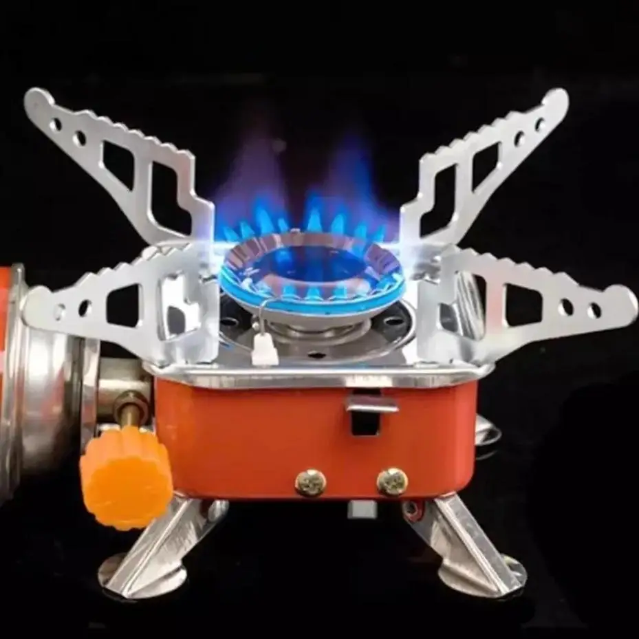 BBQ Gas Furnace Cooking Stove Portable Outdoor Camping Combustor Cooker Cookware Travel Picnic Stainless Steel Foldable Square