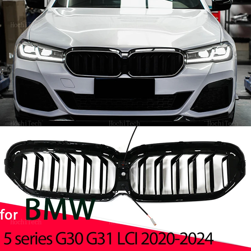 

LED Front Kidney Grille Hood Grills Double Line for BMW 5 Series G30 G38 G31 Facelift LCI 2020-23 Gloss Black Front Kidney Grill