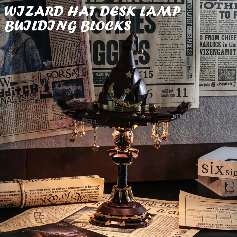 

698 PCS Wizard Hat Desk Lamp Building Blocks Set with LED Magic Witch Hat Creative Table Night Light Bricks Toys for Kids Gifts