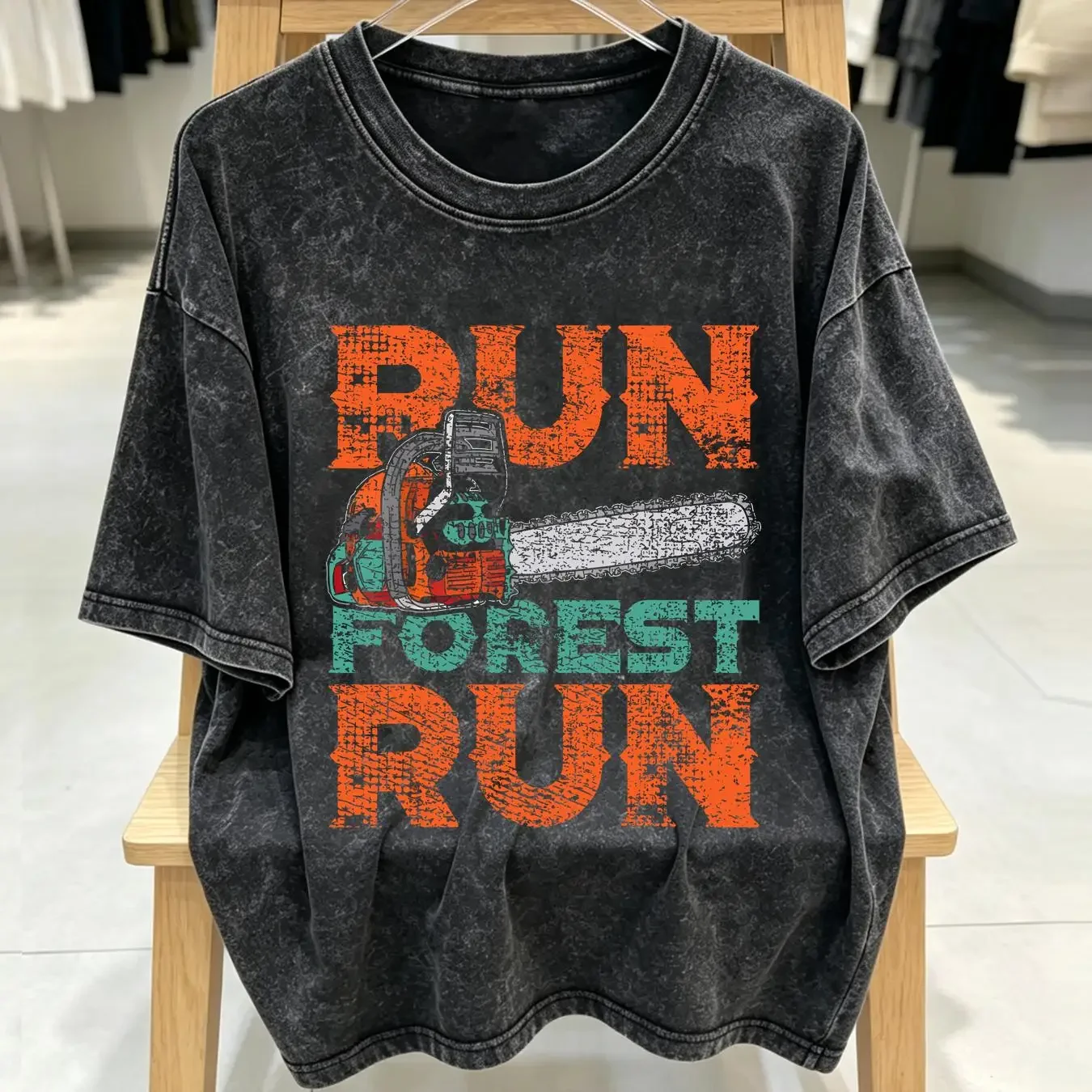 washed T Shirt New Limited Lumberjack Chainsaw Run Forest Funny Woodworker long or short sleeves vintage Washed graphic