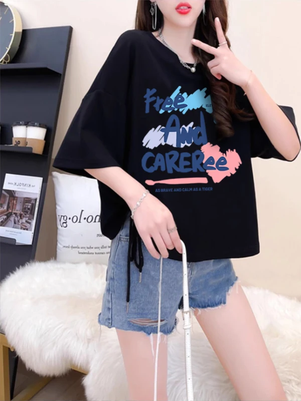 韓国風ピュアコットン半袖Tシャツ レディース シック ミニマリスト 夏 新デザイン トレンドトップ ラウンドネック ショート丈