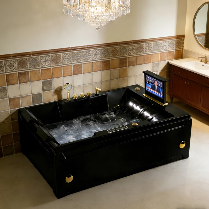 &c 2 Pillow Bluetooth Soaking Corner Whirlpools Air Massage Villa Bathtubs Luxury Hydromassage  Apron With Lifting TV