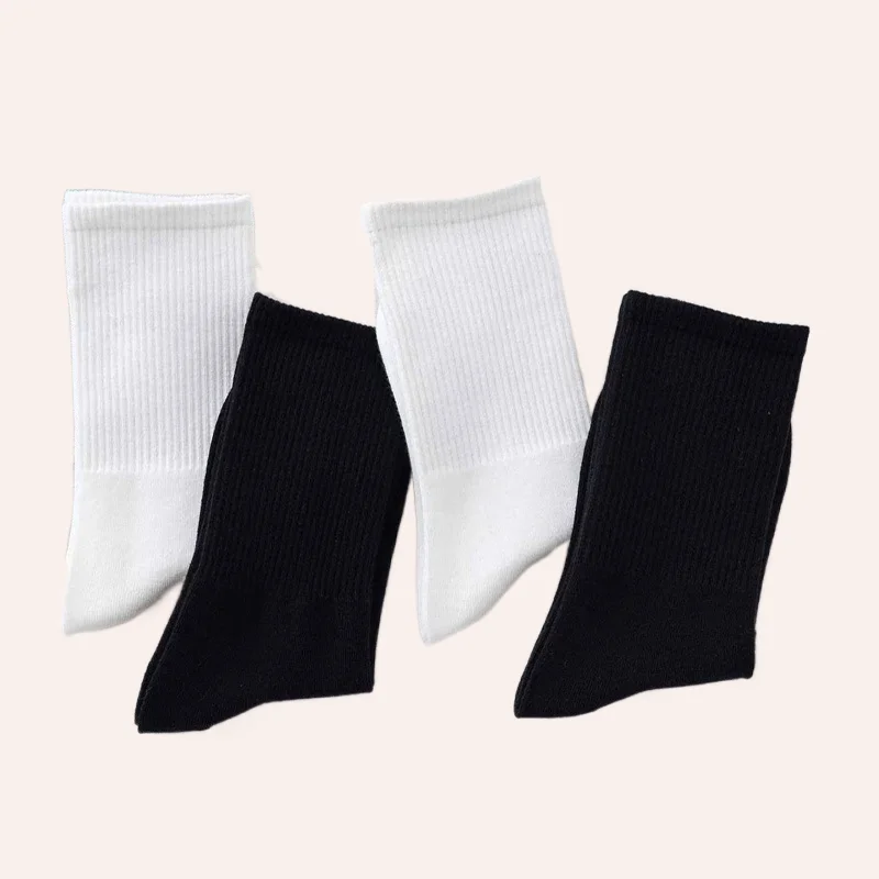 5/10 Pairs Black White Middle Tube Socks Streetwear Soft Breathable Cotton Men's Casual Sports Socks High Quality Men Crew Socks