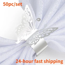 50Pc/set Butterfly Napkin Rings Laser Cut Foil Paper Disposable Napkin Holder for Wedding Party Banquet Dinner Table Decor