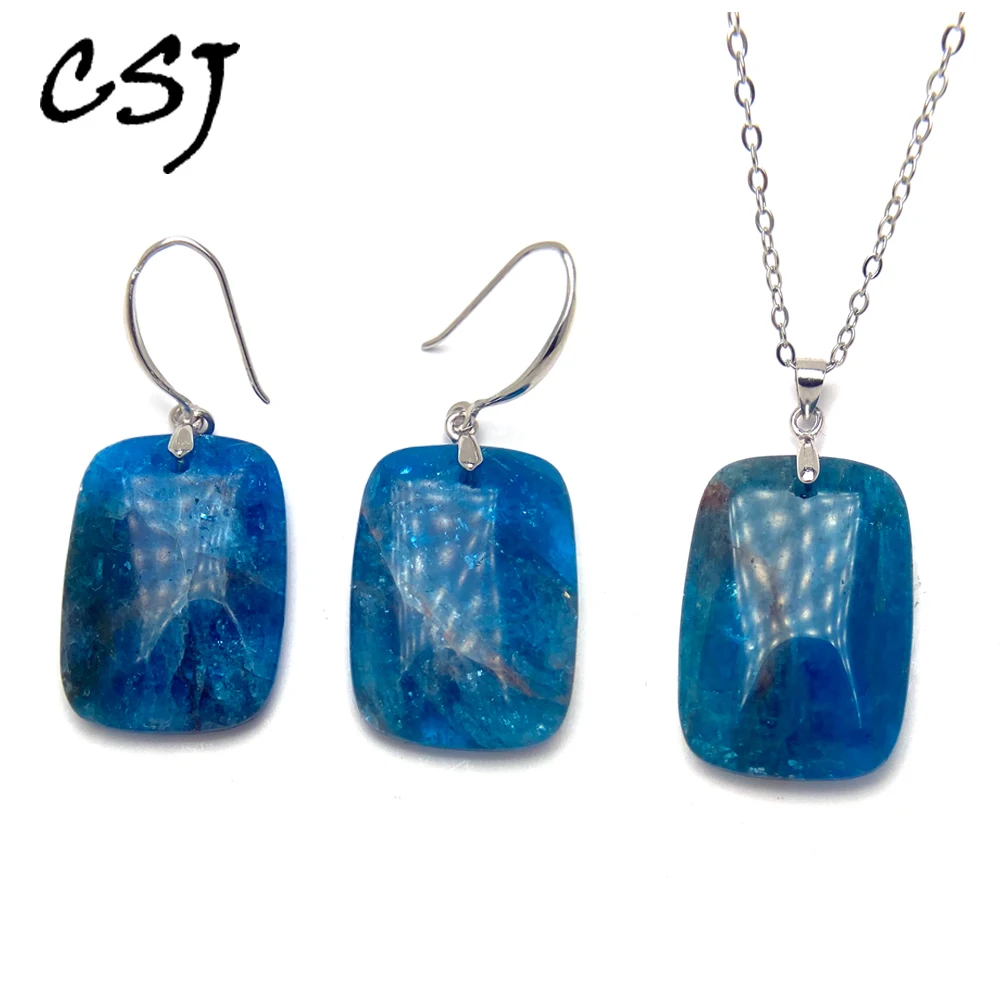 

Elegant Natural Blue Apatite Jewelry Sets Sterling 925 Silver Gemstone 18*25mm for Women Party Wedding Jewelry Gift