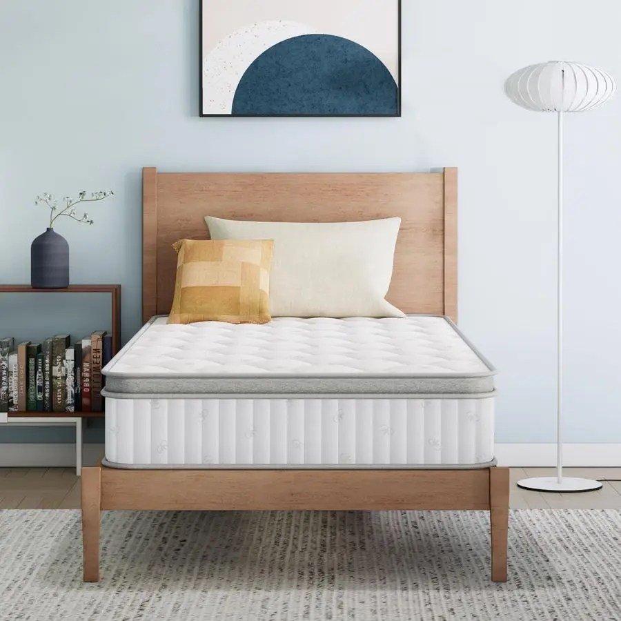 Matelas hybride double en pouces dans une boîte, mousse à mémoire de forme en gel rafraîchissant et ressorts ensachés individuels, ferme moyenne, soulagement de la pression, CertiPU