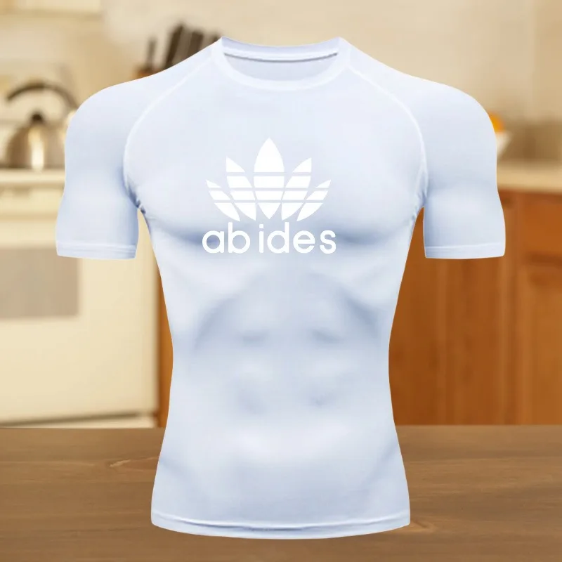 تي شيرت للياقة البدنية مريح للرجال برسومات جرافيك قابلة للتنفس بقصة ضيقة للصيف والصالة الرياضية والركض والتدريب بدلة لياقة بدنية مرنة للجري #6