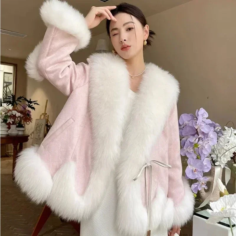 

MENINA BONITA 2023 Winter Real Natural Fox Fur Collar Women White Goose Down Jackets Parkas Luxury Warm New Outerwear Streetwear