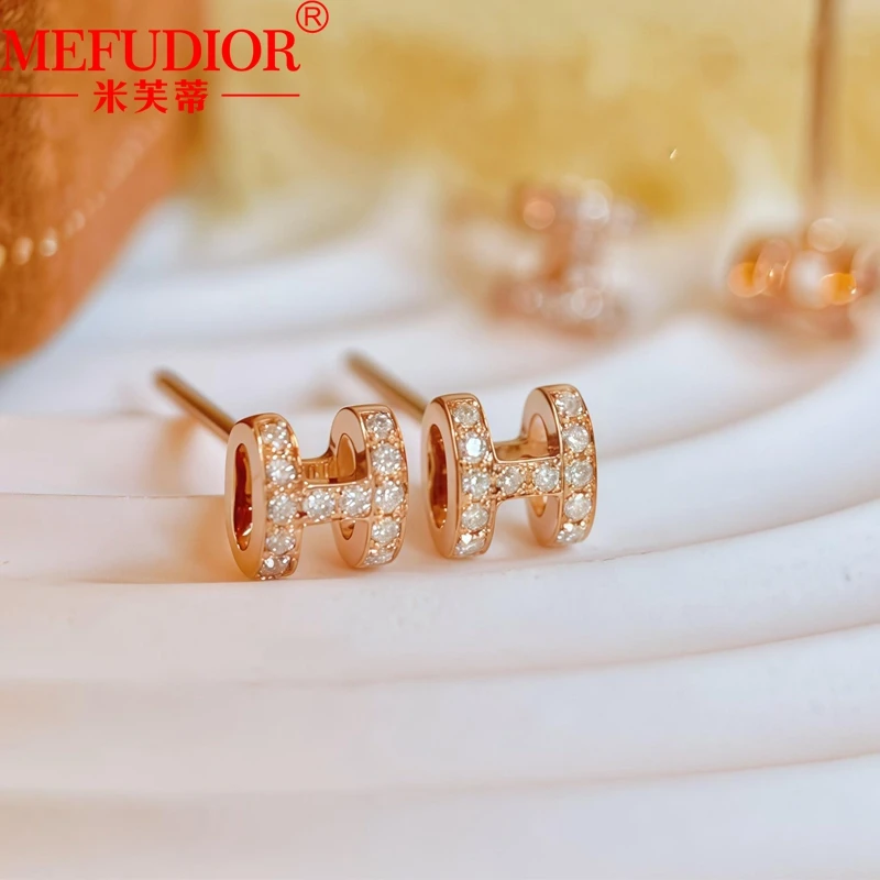 18K Rose Gold Stud Earrings for Women Inlaid Full Diamond Letter H Hanging Earring High Quality Luxury Couple Party Jewelry Gift