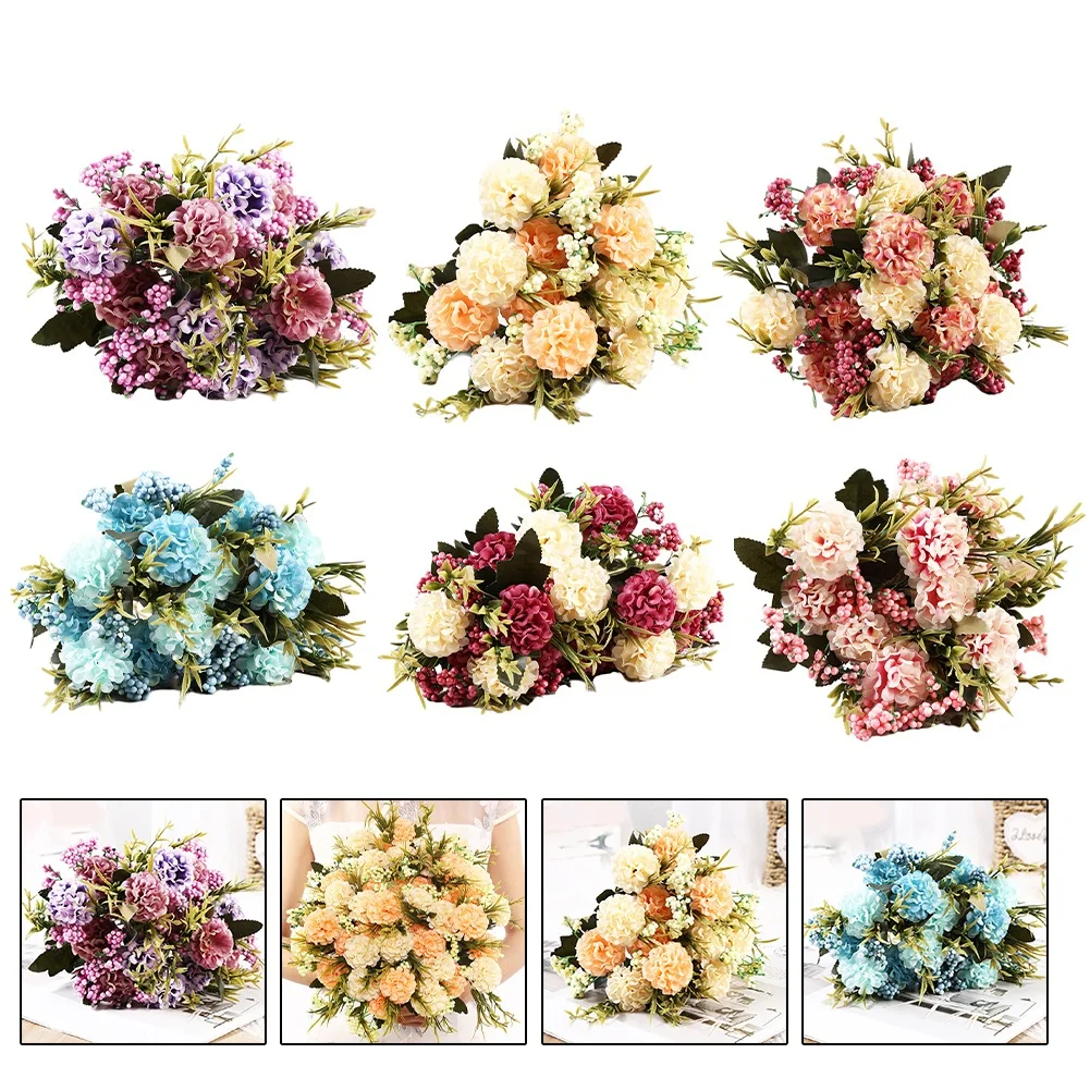 Silk Chrysanthemum Pearl Ball Artificial Flower Bouquet 32cm Home Wedding Party Decoration Fake Plant Floral Arrangement Decor
