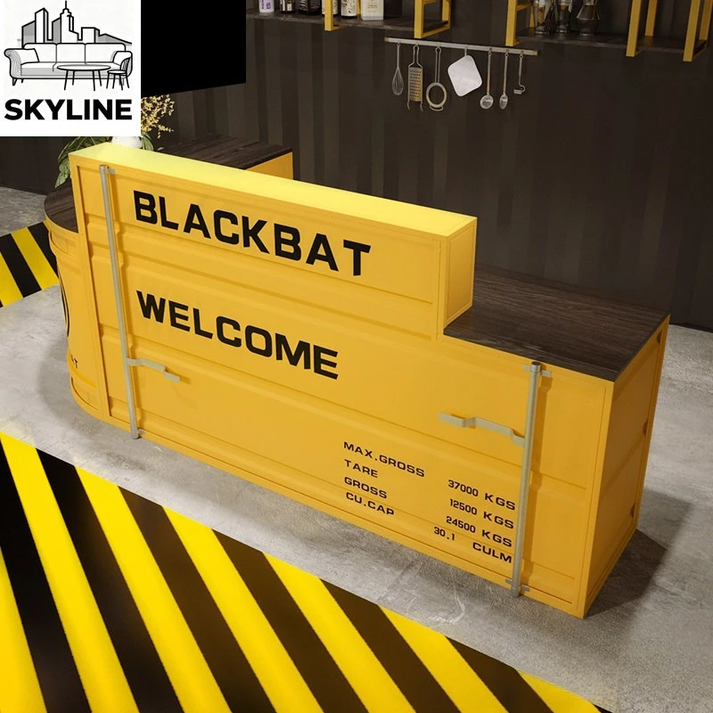 Compact Industrial Style Corner Service Counter, Sturdy Front Desk for Cafe Bar Gym Commercial Decor