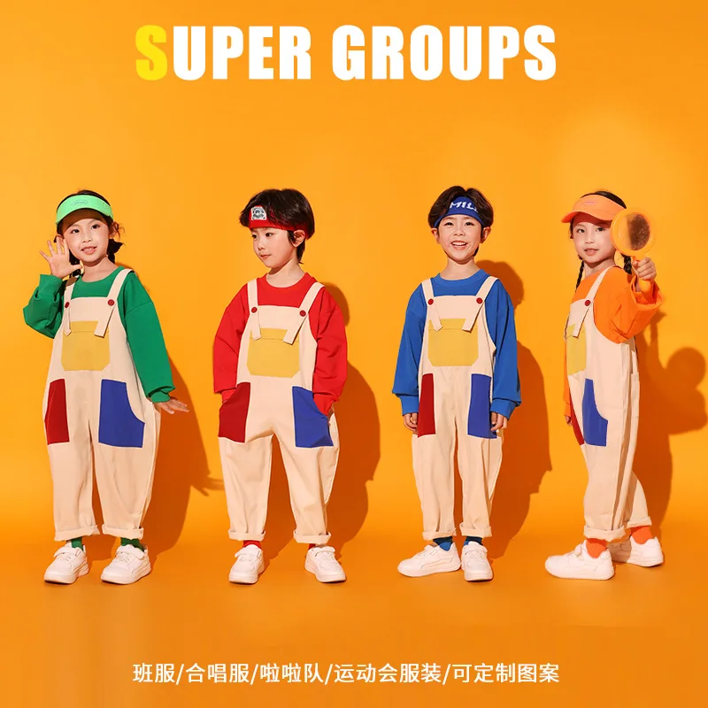 Kids Hip Hop Colorful Overalls Girls Cartoon Dungaree Children Candy Color Jumpsuit Street Dance Romper Boys Streetwear Trousers
