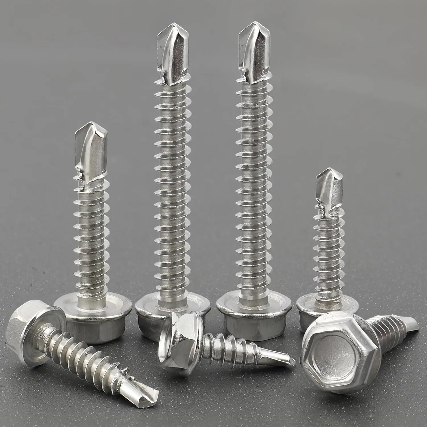 

150-piece self-drilling screw combination kit, 410 stainless steel metal screws, #8 1/2" 3/4" #10 1" 1-1/2", hex washer head