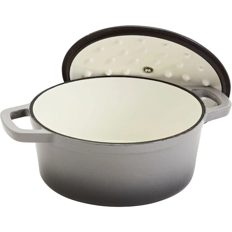 

5Quart Enameled Cast Iron Dutch Oven Pot with Lid in Gray for Slow Cooking Stewing Baking and Braising on Gas Electric Inductio