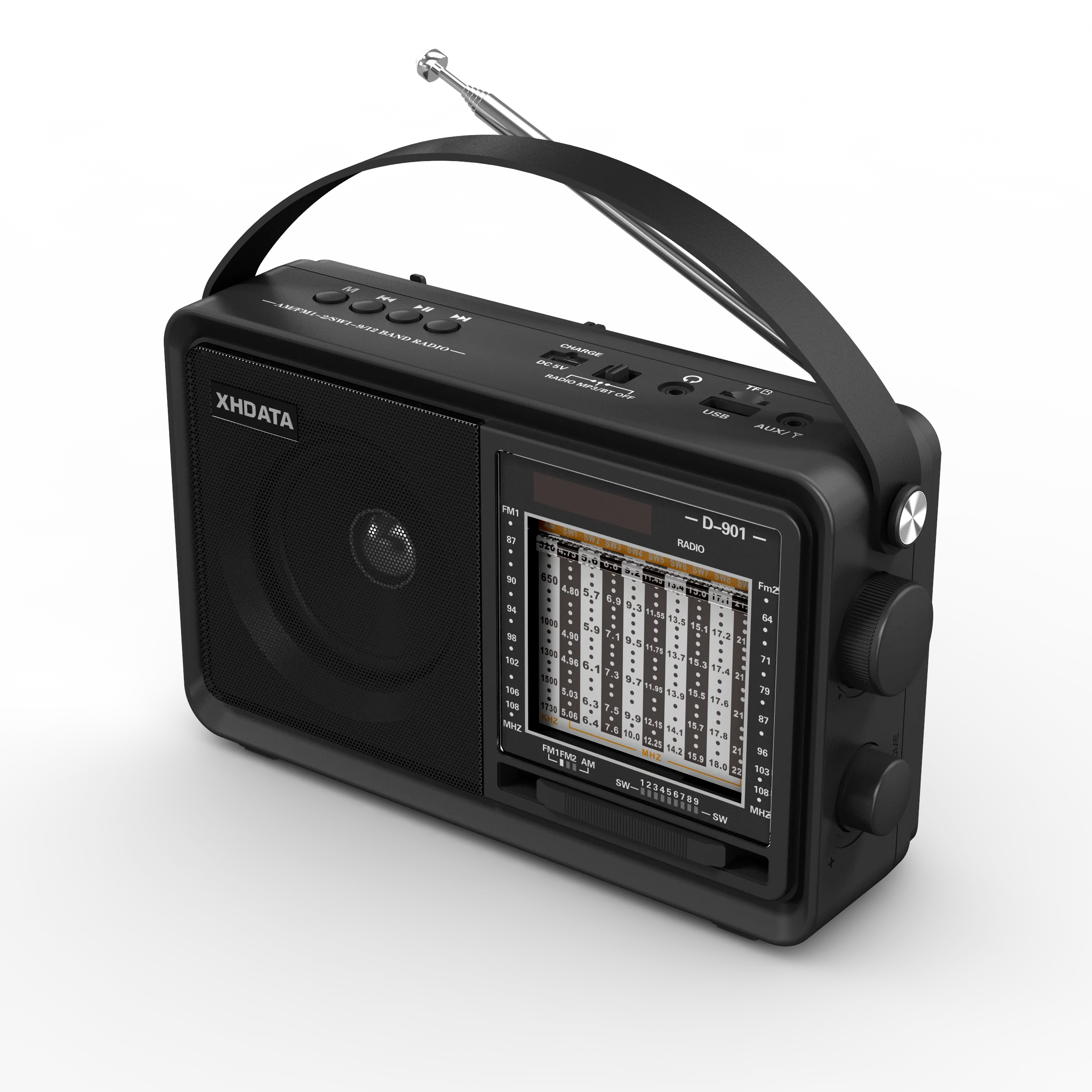 XHDATA D-901 AM FM SW Portable Radio Bluetooth-compatible Radio Receiver With Speaker Support TF Card MP3 Music Player