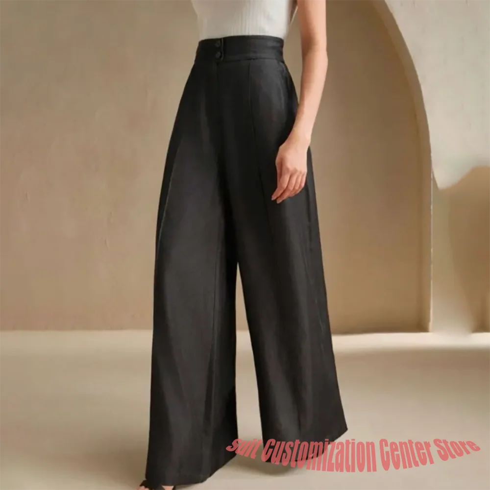 

Женские черные брюки с высокой талией и широкими штанинами, повседневный свободный крой, комплект из 1 предмета для офиса и уличной моды, удобный элегантный наряд