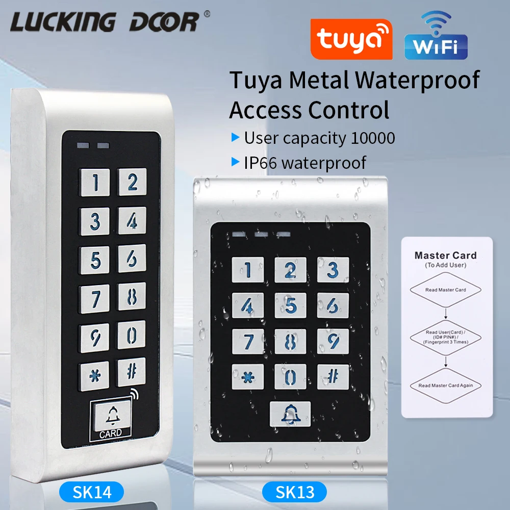 125Khz Access Control Keypad Standalone Tuya App Wiegand Output/Pause/Toggle Mode 10000user Waterproof Metal Backlight Keyboard