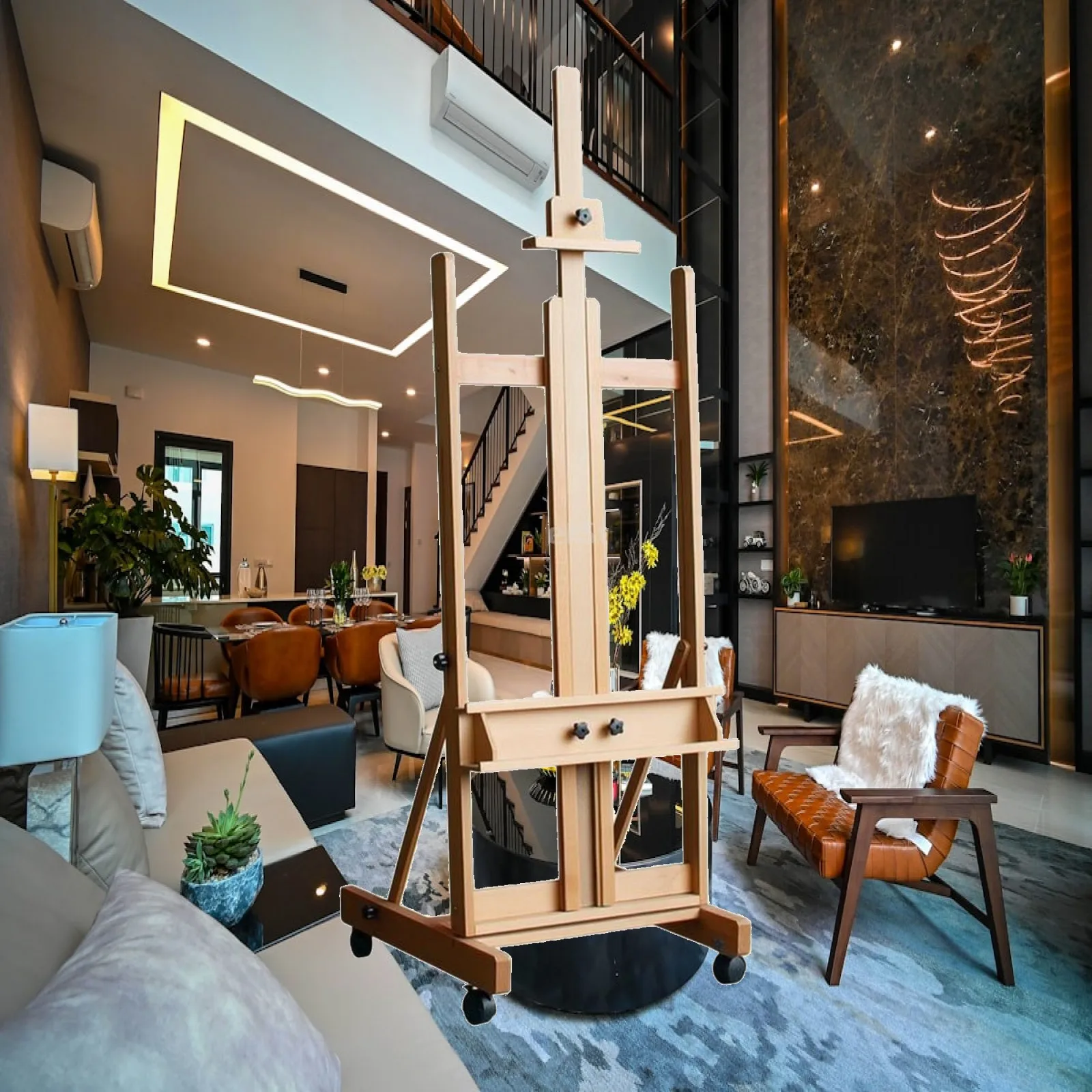 Floor Standing Folding Easel for Painting and Sketching with Four Wheels for Easy Mobility