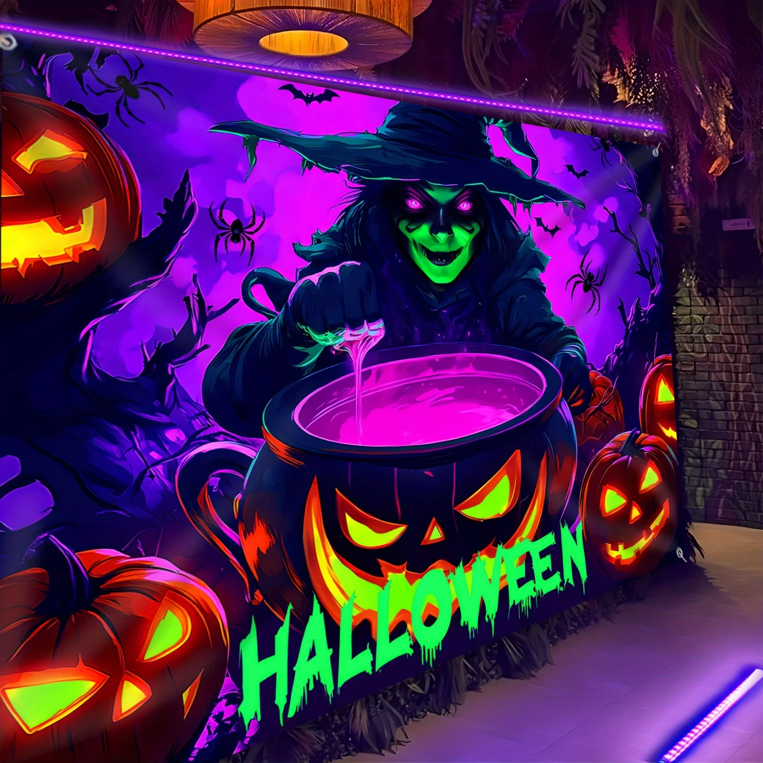 VIKAMA Halloween-Wandteppich für drinnen und draußen, Horror-Party-Dekoration, Halloween-Geschenk, Kürbislaterne, Wandbehang