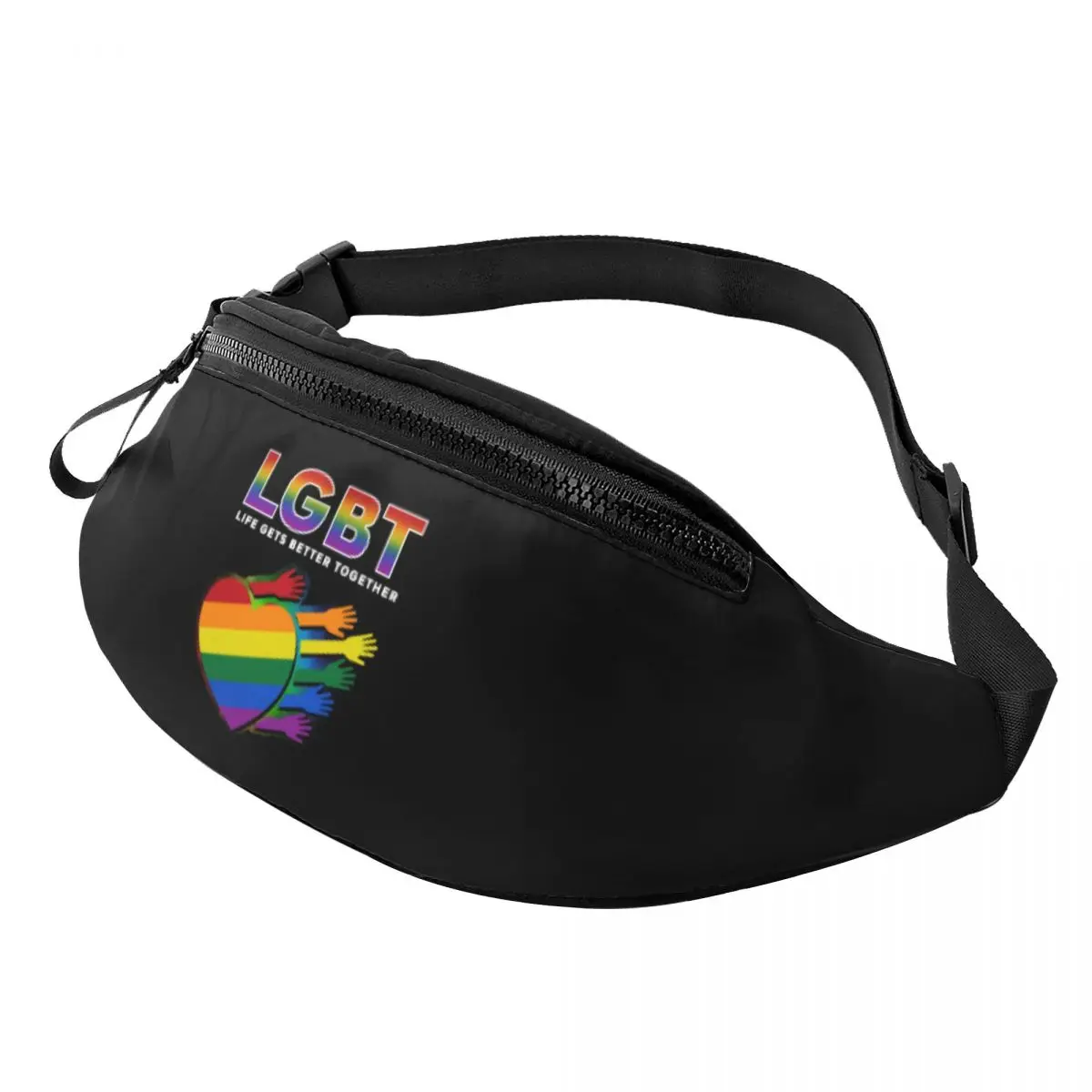 

Custom LGBT Heart Rainbow GLBT Fanny Pack Men Women Gay Lesbian Pride Crossbody Waist Bag for Cycling Camping Phone Money Pouch
