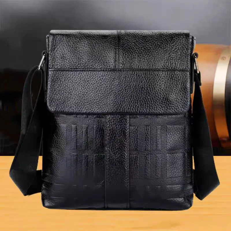 

2025 New Fashion Striped Cow Genuine Leather Male's Crossbody Bag Casual Business Men's Messenger Bags Zipper Shoulder Handbags