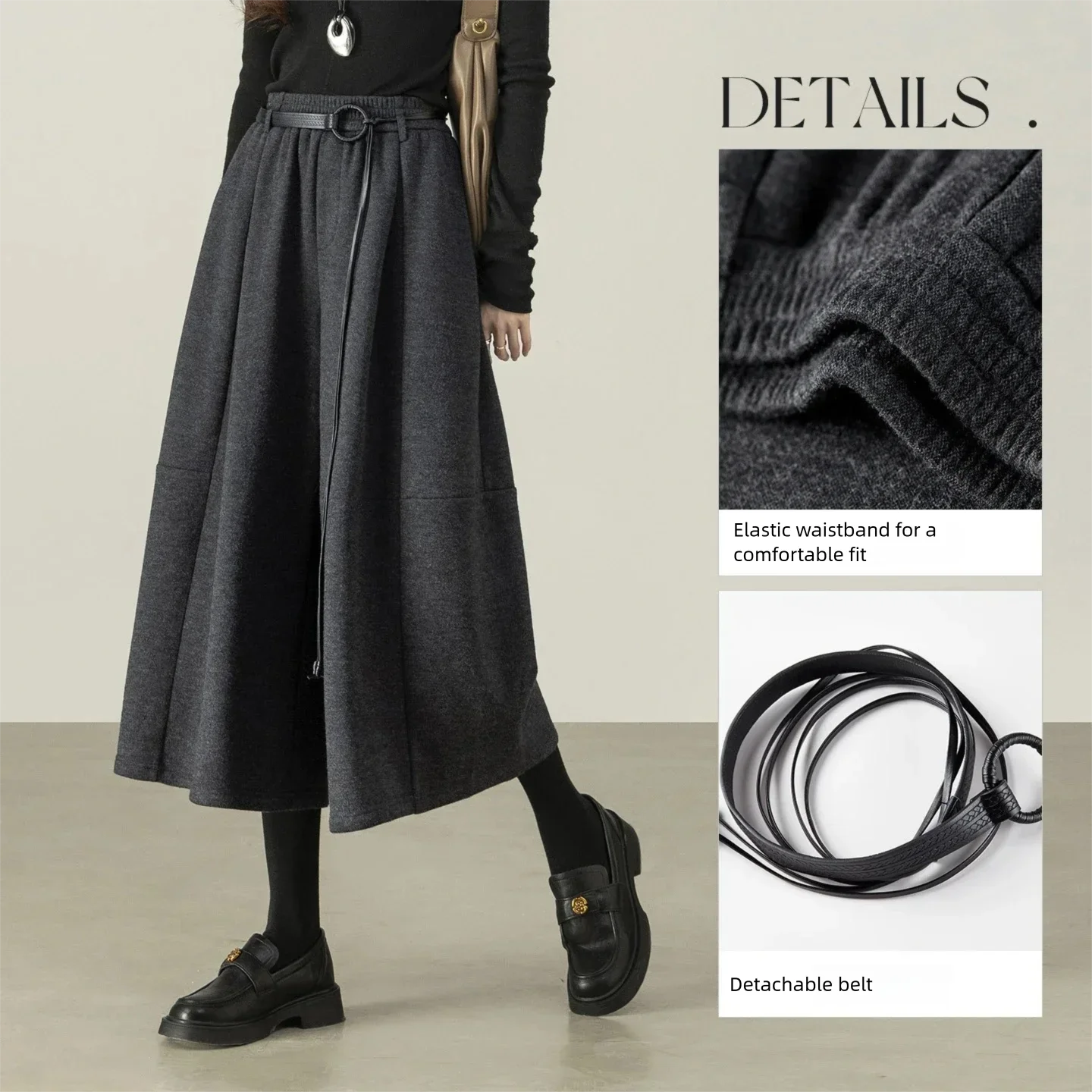 SENTUBILA falda pantalones para mujer 2025 nuevo cinturón desmontable forro polar grueso pantalones Capri Oficina señora ropa de invierno 154KF6531