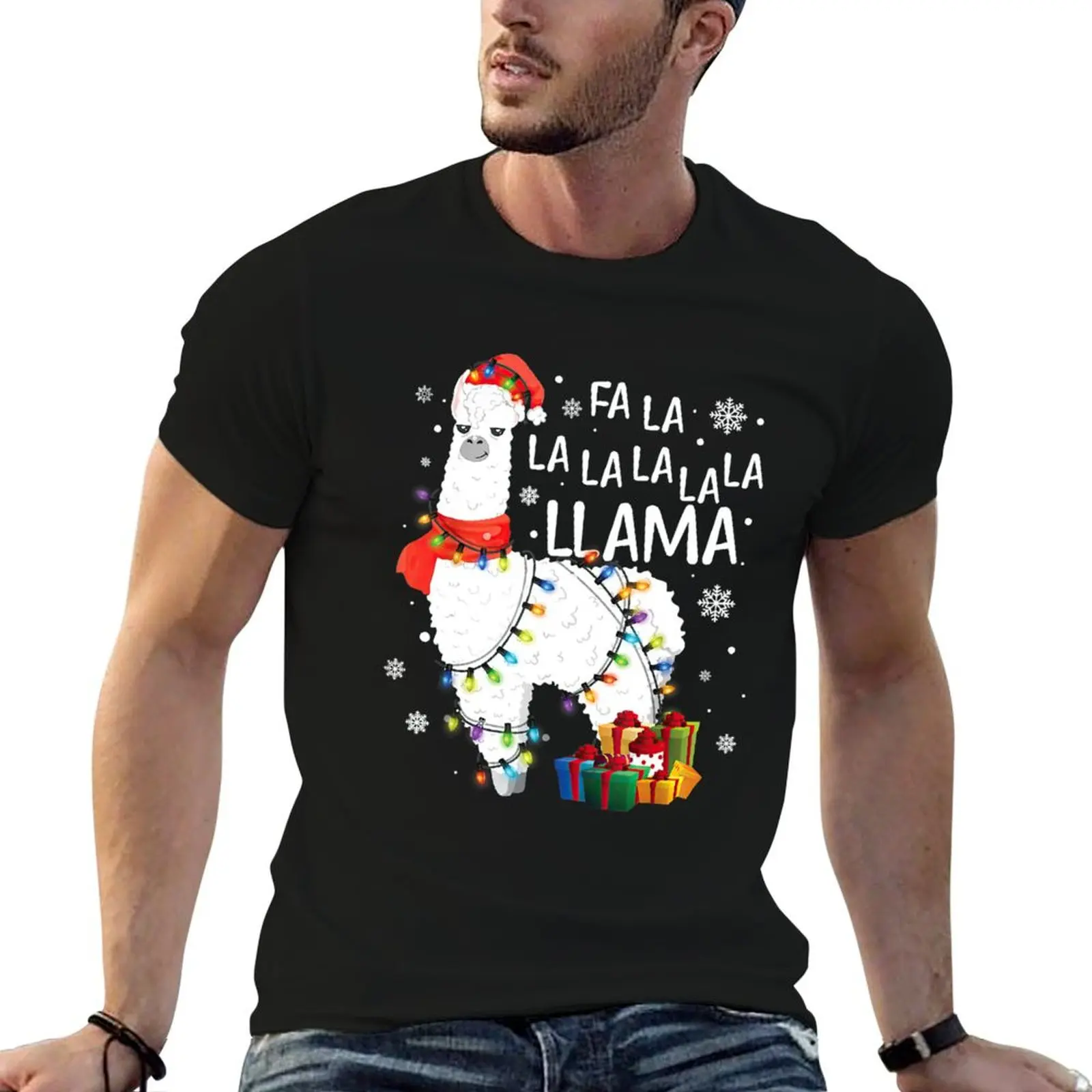 Fa La La Llama Funny Christmas Gift Christmas Lllama Lover T-Shirt men t shirt cotton 100% t shirts for man slim fit T-Shirt