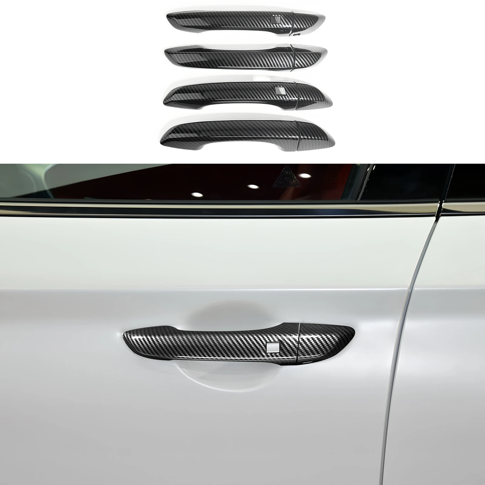 

4pcs Carbon Fiber Style Exterior Door Handle Cover Trim For Genesis G70 2019-2024 Accessories