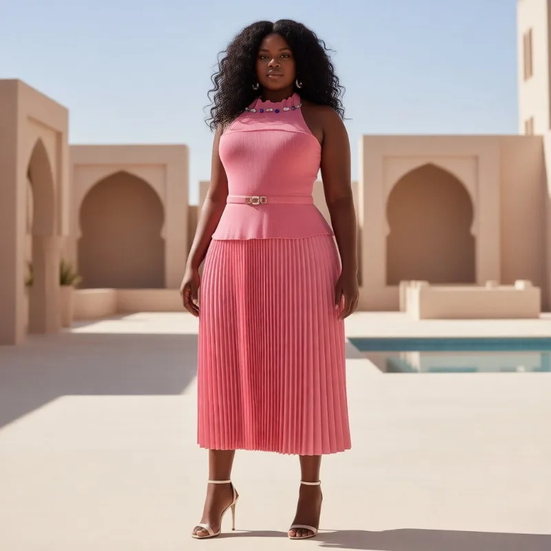 

Miyake плиссированное женское платье, модное длинное платье с воротником на шее и ромбовидным дизайном, африканское эластичное платье большого размера с тонкой талией и бедрами