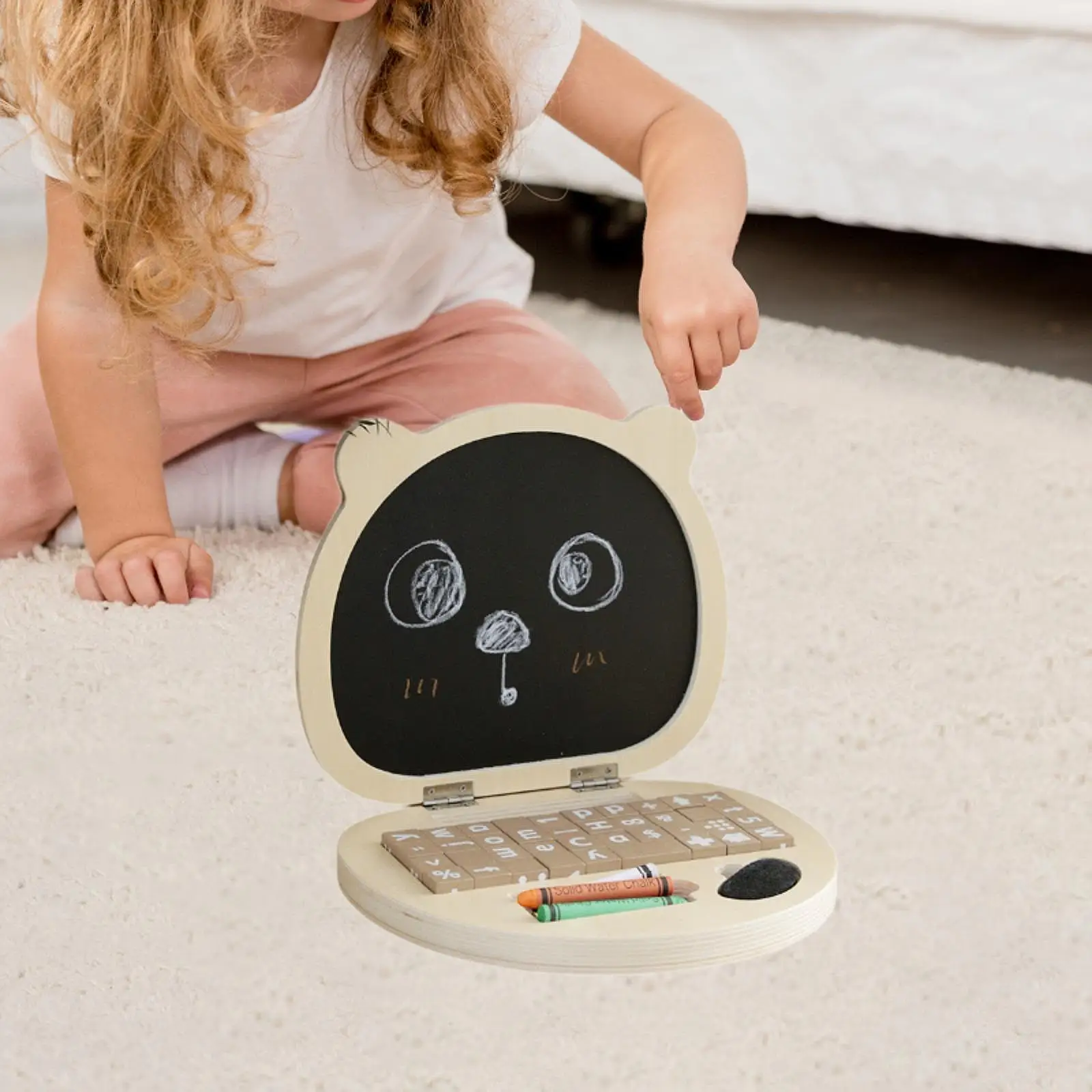 Juguete de madera para ordenador portátil, tablero de dibujo para ordenador portátil, juguete de aprendizaje Montessori para niños pequeños, pintura de números y direcciones, forma de letras