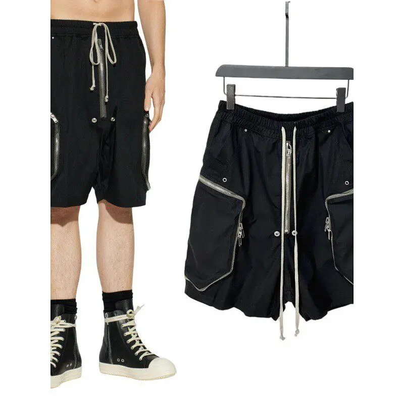 

Loose Fit Diamond Pocket Zipper Shorts Men's Workwear Five-Quarter Length Casual Spring Season Breathable Comfortable Shorts