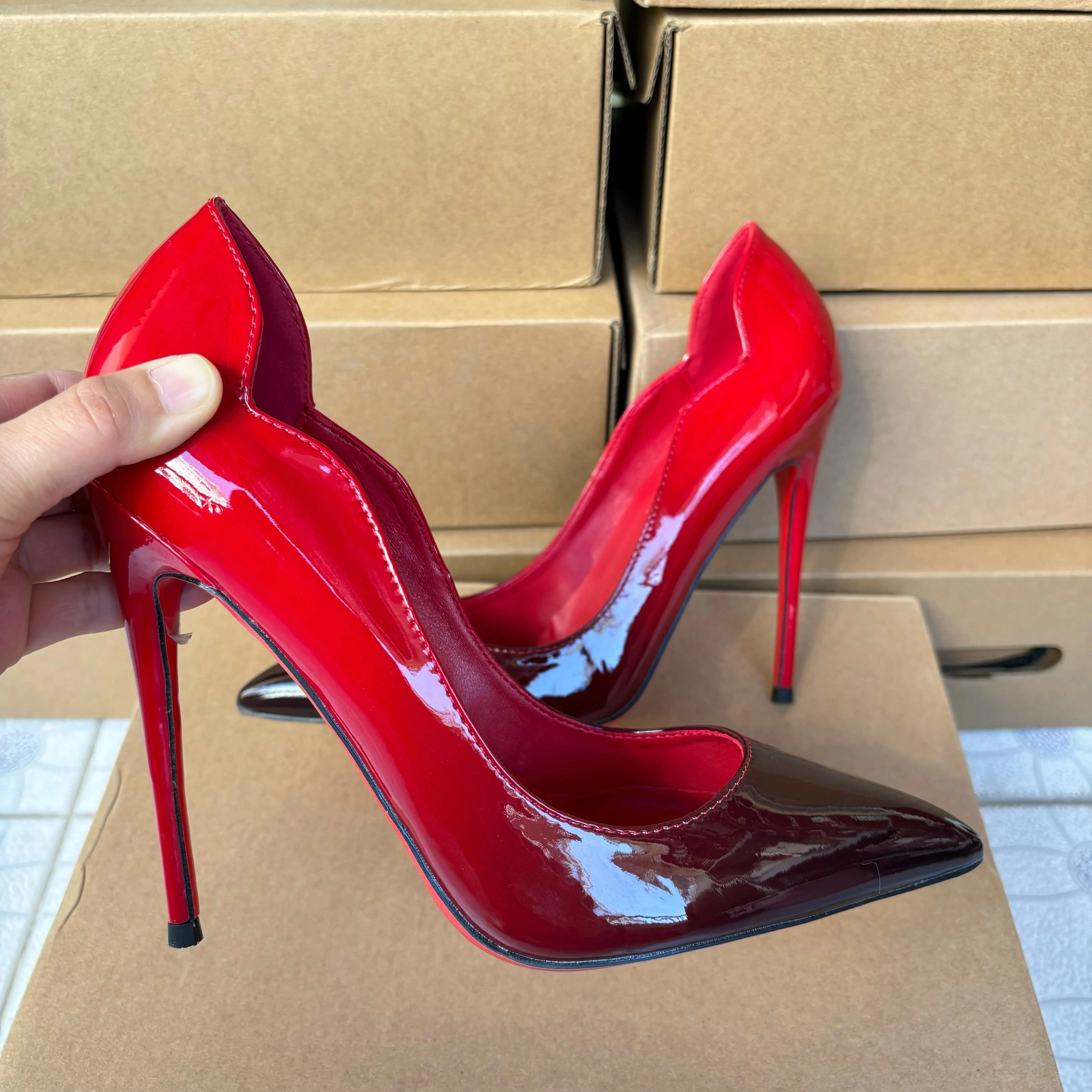 Charol Stilettos Rojos Comodos Mujer Sexy V Corte Stilettos