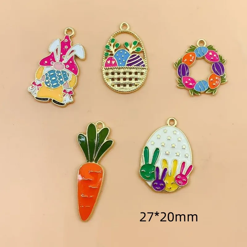 10pcs Alloy Dripping Cartoon Easter Eggs Charm Pendant Necklace Keychain Earrings DIY Rabbit Eggshell Handmade