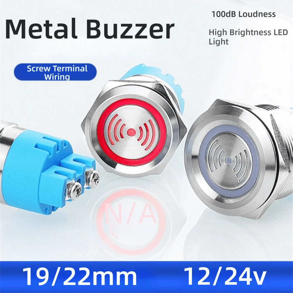 New 19/22MM Metal Buzzer DC12V 24V Waterproof Alarm Warning Buzzer 304 Stainless Steel LED Light Flash Buzzer
