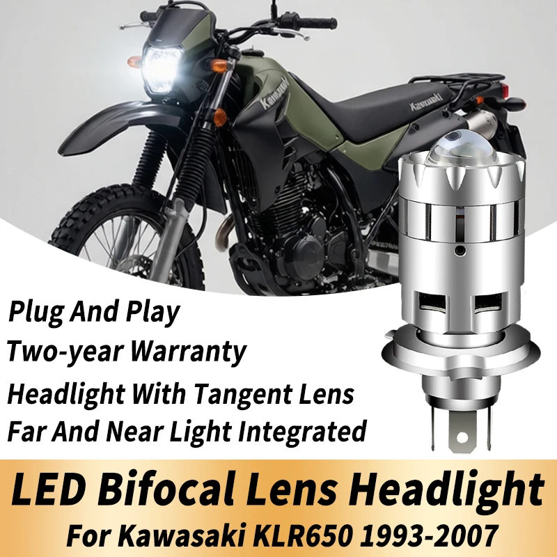 1PC H4 LED Bifocal Lens Headlight Bulb Canbus For Kawasaki KLR650 1993-2007 Motocycle Dual Color High Low Beams Modified Lamp