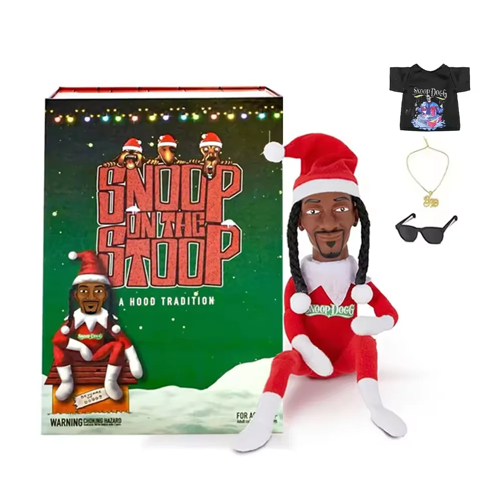 12inch Christmas Elf Doll Plush Toy Sunglasses Necklace Figurine Shelf Snoop Dogg Snoop on a Stoop Elf Doll Christmas Decoration