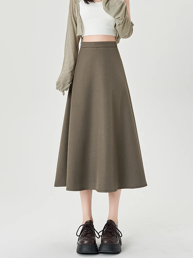 

Юбка миди А-силуэта с высокой талией, стройнящая фигуру, однотонная, для офиса и повседневной носки, женская, деловая, повседневная, модная