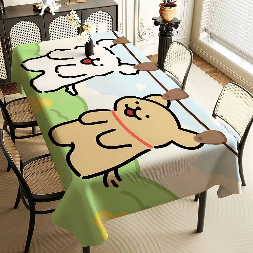Maltese Line Dog Anime Rectangle Tablecloths Printed Table Cloth For Farmhouse Holiday Wedding Party Dining Table Decor