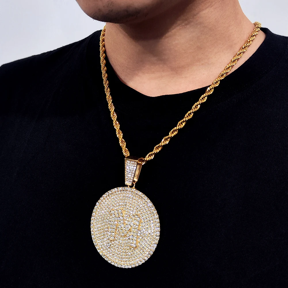 New Crystal Round Initials Necklace 13MM Miami Cuban Link Chain for Women Men Bling A-Z Letters Pendant Necklace Fashion Jewelry