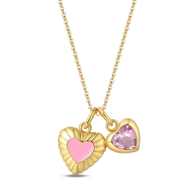 

New 925 Sterling Silver Exquisite Dual Heart Gold Necklace Shining Zircon Necklace For Women Birthday Anniversary Jewelry Gifts