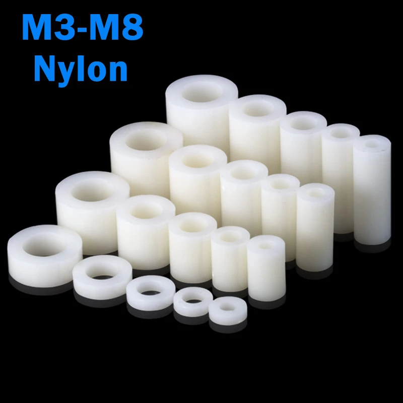 White ABS Nylon Non-Threaded Spacer M3 M4 M5 M6 M8 Hollow Standoff Washer PCB Board Screw Insulation Round Hole Column L:2-50mm