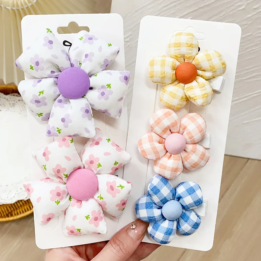 2Pcs/Set Sweet Print Flower Hair Clips for Cute Girls Cartoon Hairpins Barrettes Kids Headwear Baby Hair Accessories Wholesale