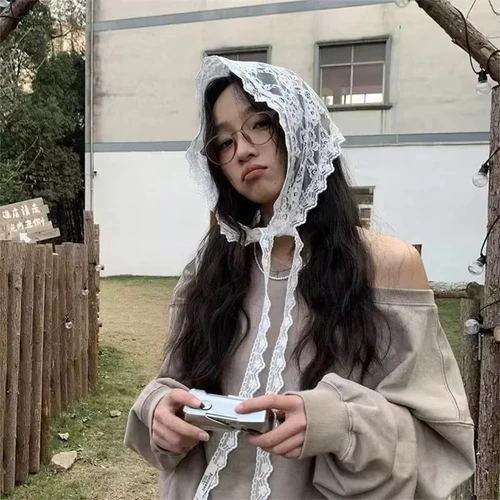 Imagen 2 del producto Nueva Falda corta triangular, media falda, falda de cortina a tope, adorno de encaje, delantal pequeño tejido de encaje apilado, pañuelo para la cabeza coreano para mujer