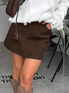 Retro High Waist A-Line  Skirt for Women Commute Friendly Versatile Slimming PVC Fabric Polyester Fiber Autumn 2025 Colle...