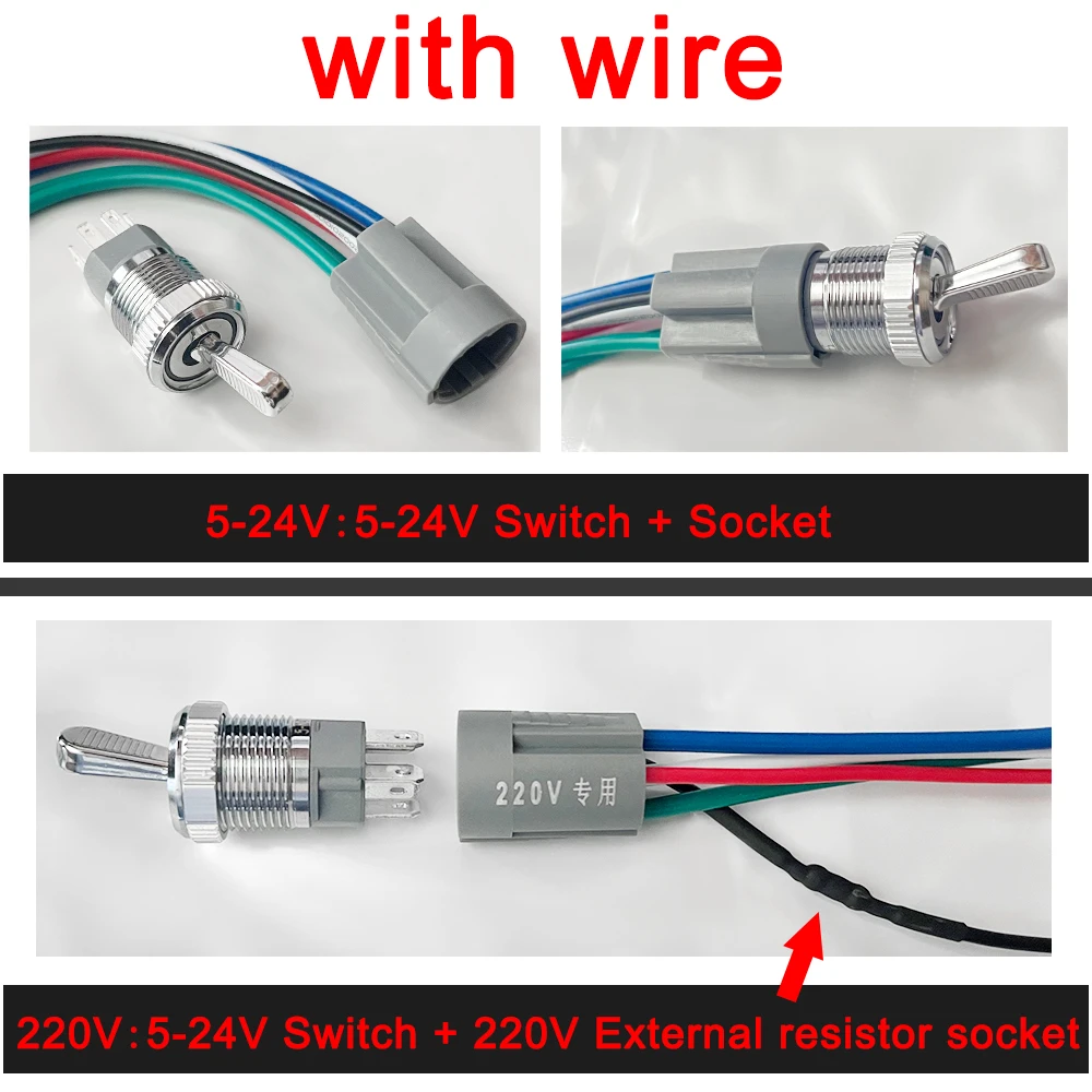 16Mm Metalen Knop Tuimelschakelaar Met Socket Aan Uit Waterdichte Vergrendeling Led Indicator 10a Hoge Stroom Rood Groen 5V 12V 24V 220V