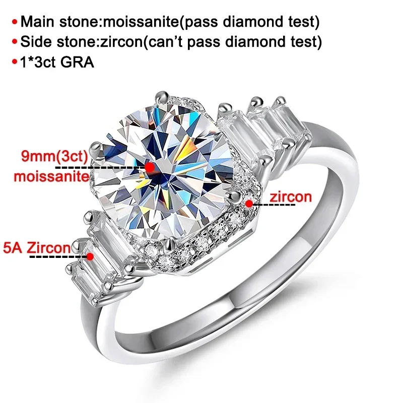 3CT D Color Moissanite Rings For Woman S925 Silver Original Plated Au750 Lab Diamond Engagement Wedding Jewelry with Certified