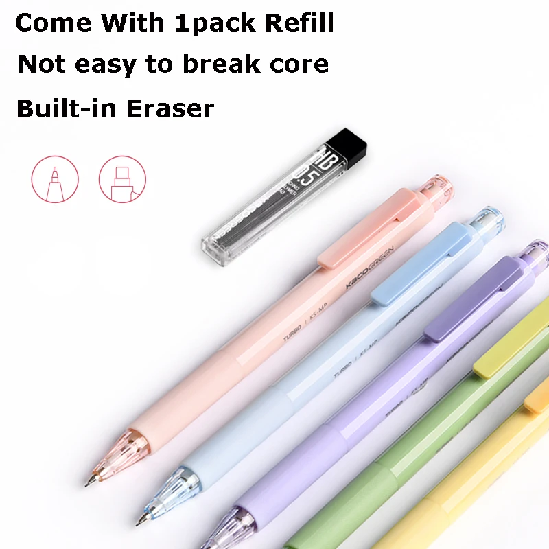 Kaco Cute Mechanical Pencil 0.5MM HB Lead  Built-in Eraser Automatic Pencils Student School Supplies Lapices Office Stationery